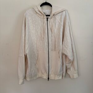 Free People Leopard Print Cream Zip-up Hoodie
